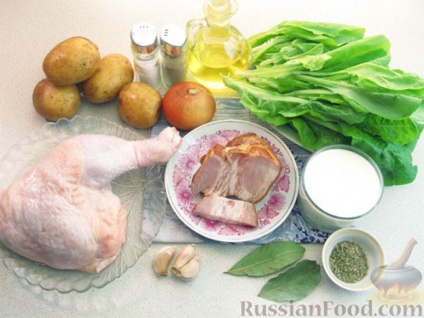 Сливочный суп с курицей и шпинатом